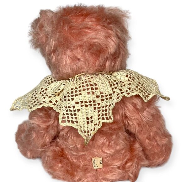 Vtg NWT 1989 Muriel Townsend Signed Pink Mohair Fur Teddy Bear "Moxie" 15" - Picture 7 of 11